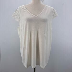 NWT Lacey Chabert Lace Short Sleeve Ivory Top Shirt Womens 1X Modest Casual Cozy